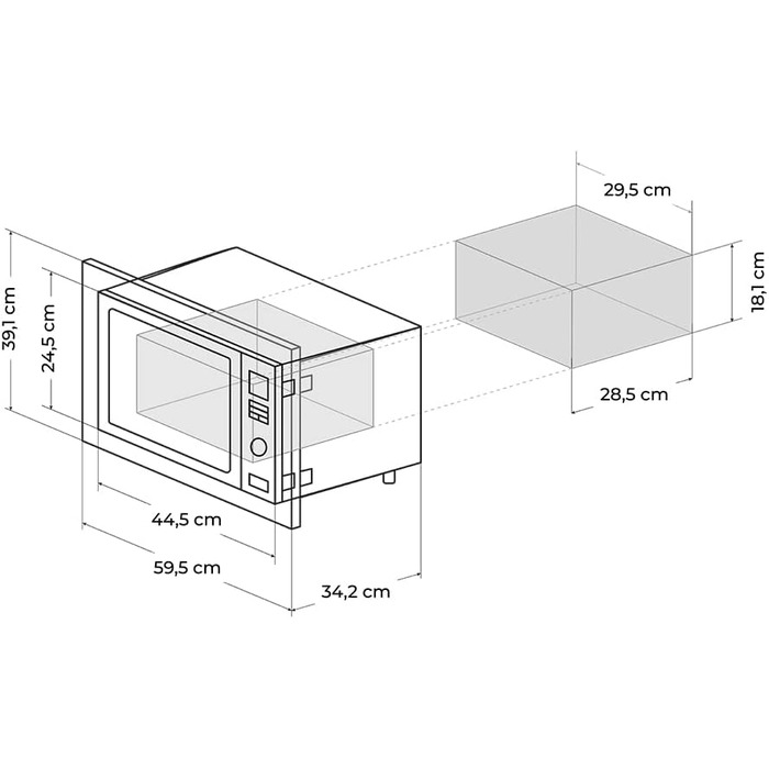 Цифрова і вбудована мікрохвильова піч GrandHeat 2000 вбудована в чорному кольорі. Ємність 20 літрів з грилем і потужністю 700 Вт Black 20 L Digital