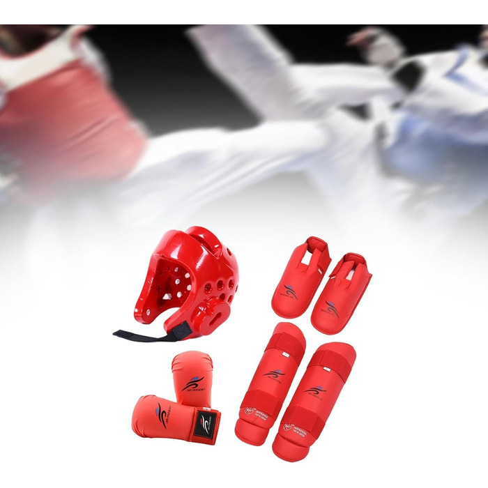Комплект спорядження для спарингу карате, боксерський головний убір із щитками для гомілок, боксерський головний убір для карате, червоний, XS