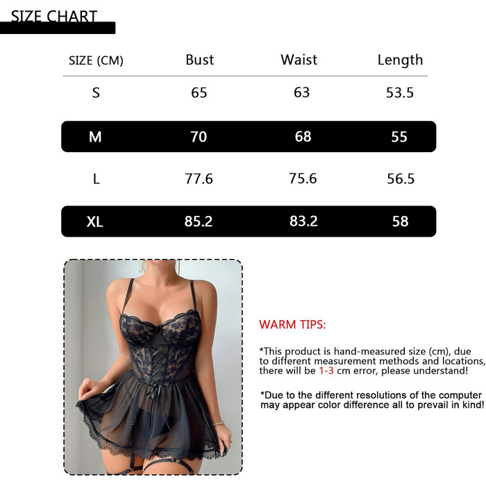 MeeQee Lingerie Women Sexy Lace Negligee Nightwear Babydoll Suspender Nightwear Set Nightdress with Panties and Garters XL Black, MeeQee Lingerie Women Sexy Lace Negligee Nightwear Babydoll Suspender Nightwear Set Nightdress with Panties and Garters XL Bl