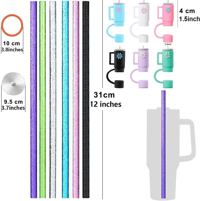 Змінні блискучі соломинки та чохли для чашки Stanley Adventure Travel Tumbler Cup 40 унцій, багаторазові, сумісні з чашками Stanle