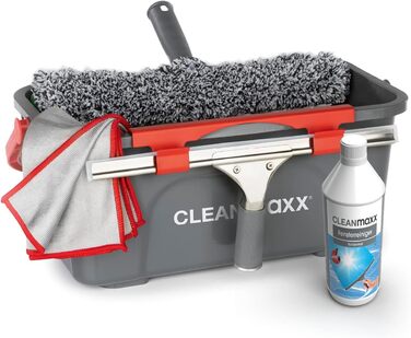 Засіб для миття вікон CLEANmaxx, 7 шт. Набір Миття вікон без розлучень Комплектація з очищувачем, віконним ракелем, відром, склоочисником, ганчіркою з мікрофібри Ідеально підходить для дому, автомобіля та душу