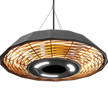 Інфрачервоний стельовий обігрівач TROTEC IR 2010 SC 2000 Вт, круговий обігрів 360, світлодіодне освітлення, захист від атмосферних впливів IP45, пульт дистанційного керування, алюмінієвий корпус, для патіо та ресторанів, 2000 Вт, чорний