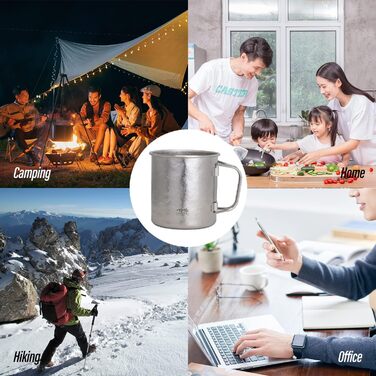 Титанова чашка TiTo, для кемпінгу, чаю, кави, води, надлегка, портативна, посуд, 450 мл, складна ручка, титанова каструля з кришкою, для активного відпочинку на свіжому повітрі, походів, пікніків, посуду для напоїв, синього кольору