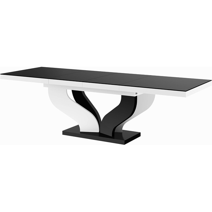 Дизайнерський обідній стіл HEB-222, чорний глянцевий / білий глянцевий, розсувний від 160 см до 256 см, обідній стіл до 10 осіб, глянцевий, функціональний стіл, сучасний, універсальний, розсувний, позачасовий