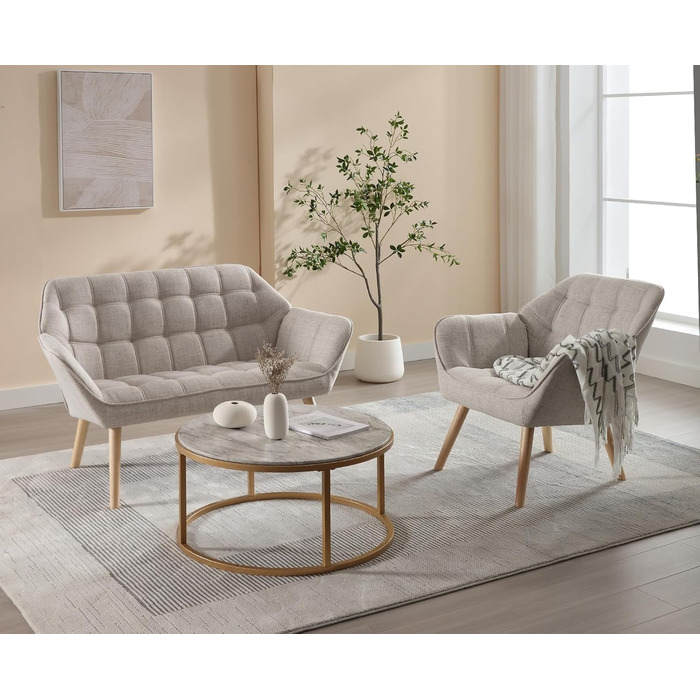 Крісло Chairus з м&39якою тканиною, лляне, одномісне, диванне, крісло для вітальні, сучасне крісло з дерев&39яними ніжками (бежевий-1) 80*73*79 см () бежевий-1