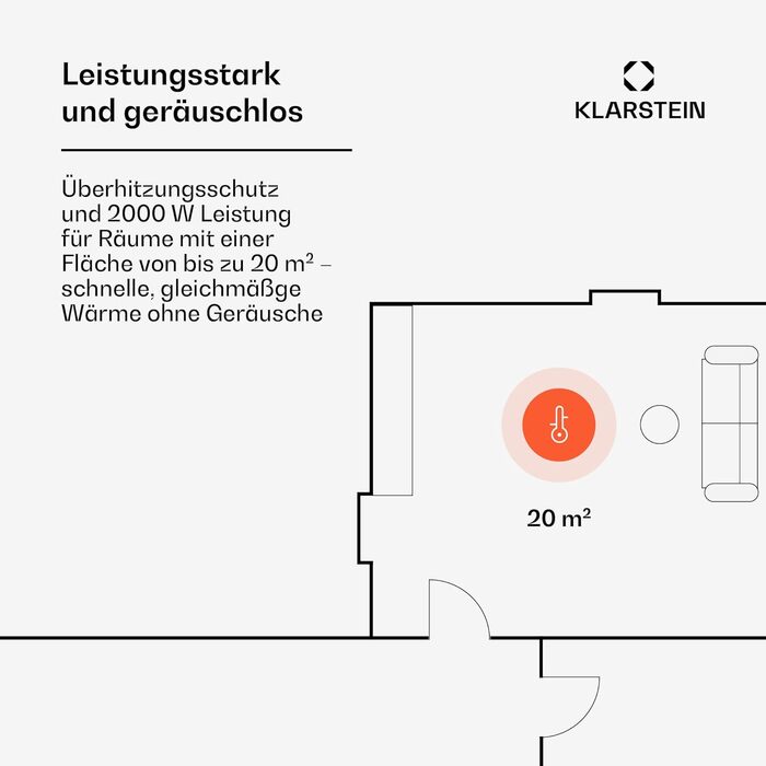 Електричний обігрівач Klarstein, конвекторний обігрівач з колесами, портативний електричний обігрівач, енергозберігаючий, тонкий, тихий електричний обігрівач, окремостоячий електричний радіатор з термостатом, 2000 Вт, білий колір Борнхольм