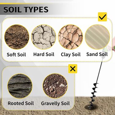 Бури для ґрунту для дриля, 5x809x40 см. Садовий бур для шуруповерта, інструмент для копання ям для посадки, міцний бур-шнек для квіткових горщиків та рослин, спіральний бур 5x809x40 см, чорний., 2 шт.