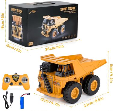 Дистанційно керований самоскид для дітей, 6-канальний RC самоскид самоскид вантажівка іграшка будівельний майданчик транспортний засіб дітей 124 дистанційно керований самоскид іграшка зі світлом і звуком