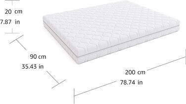 Двосторонній матрац Storeo Basics High Elasticity, середньої жорсткості (H3) та жорсткої (H4), 90 x 200 x 20 см, білий