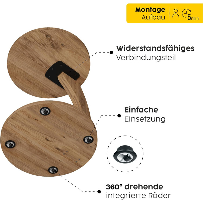 Журнальний столик на колесах, невеликий С-подібний приставний столик, приставний столик до дивана, стильний диванний столик з красивим виглядом горіхового дерева, круглий приставний столик, ідеальний для дивана та вітальні, С-подібний горіх