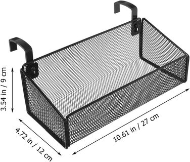 Підвісний кошик для зберігання речей для органайзера біля ліжка з гачками, металевий, чорний, універсальний підвісний кошик для гуртожитку, спальні та офісу, 12x12x9 см, чорний, 27.00x12.00x9.00 см