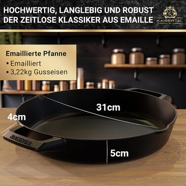 Емальована чавунна сковорода - Антипригарний ефект - 2,7 л, чорна - Ідеально підходить для всіх типів плит - Сковорода-гриль Індук