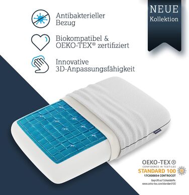 Ортопедична подушка Technogel нового покоління Original Deluxe для підтримки шиї, антибактеріальна, гелева подушка для шийного відділу хребта для сну на спині та боці, вкл. наволочку