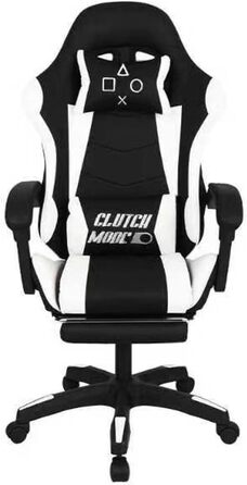 Ергономічне ігрове крісло FRANKYSTAR Clutch, офісне крісло з поперековою подушкою, підголівником та підставкою для ніг з ПВХ, чорно-біле