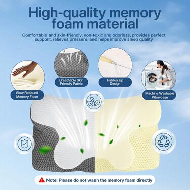 Подушка для шиї з піни з ефектом пам&39яті - Ергономічна подушка від болю в шиї та плечах - Ортопедична подушка для сну на боці, спині та животі