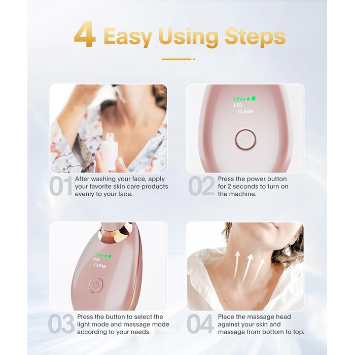 Електричний масажер для обличчя Leotop, косметичний пристрій для обличчя та шиї, пристрій для обличчя Face Beauty Meter для підтяжки та підтяжки шкіри, масажний обігрівач EMS проти зморшок. (7 режимів освітлення з рожевого золота)