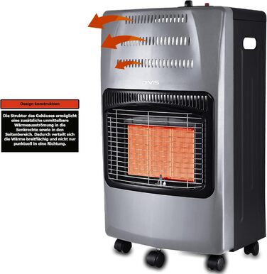 Газовий обігрівач DMS 4200 Вт, газовий обігрівач, інфрачервоний керамічний пальник з регулятором тиску газу, газовий шланговий обігрівач, інфрачервоний газовий балон з бутаном та пропаном до 15 кг [Клас енергоефективності A] (сірий) [Клас енергоефективнос