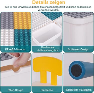 Дитячий стіл 7-в-1, комплект дитячого столу та стільця, стіл з будівельних блоків, багатофункціональний робочий стіл, розвивальна іграшка для розвитку дитини, двостороння стільниця (з 548 будівельними блоками)