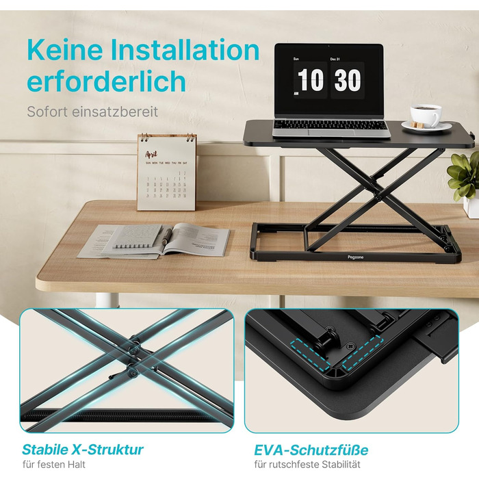 Стіл з регульованою висотою для роботи сидячи та стоячи, ергономічна підставка, стіл для роботи стоячи 61 x 30 см, складаний столик для ноутбука, чорний