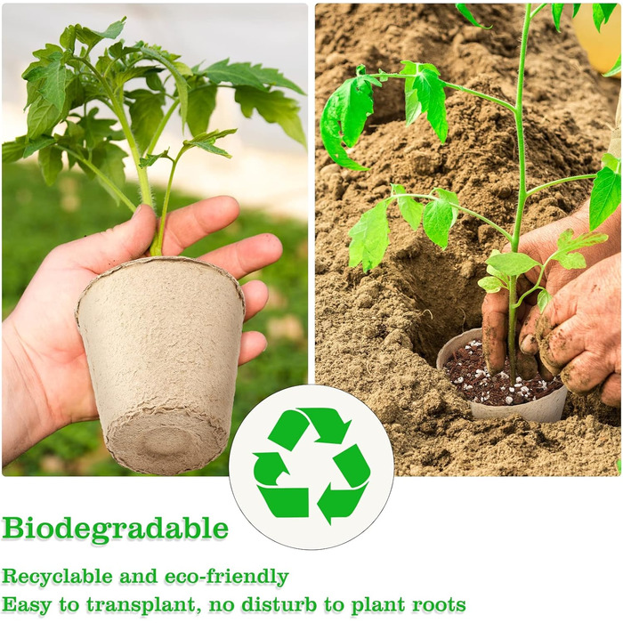 Горщики для насіння біологічно розкладаються 6 см, маленькі горщики для насіння з паперової маси круглі, для розсади, насіння, жив