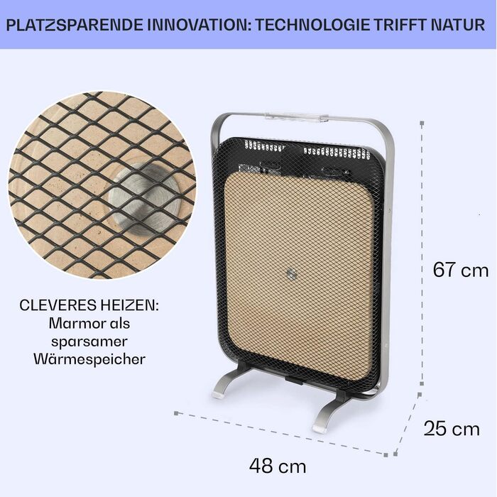 Інфрачервоний обігрівач Klarstein, портативний електричний обігрівач, радіаційний обігрівач для приміщень, енергозберігаючий електричний обігрівач, окремостоячий інфрачервоний обігрівач з мармуровим покриттям, термостат, захист від замерзання, 1300 Вт, ср