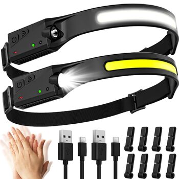 Акумуляторний світлодіодний налобний ліхтар, суперяскравий 2000 люмен, 5 режимів світла, 1200 мАг, надлегкий 230, водонепроникний IPX4, ідеально підходить для кемпінгу, бігу, риболовлі, пробіжок, 2 шт.