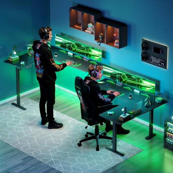 Подібний стіл OffiGo з регульованою висотою, 160 x 120 см, кутовий стіл з електричним регулюванням висоти, ергономічний стіл для роботи сидячи та стоячи, комп&39ютерний стіл, чорний, 160 x 120 см