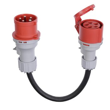 Перехідник CEE з вилки 32A на розетку 16A із захисною кришкою, 3 фази, 5 контактів, водо- та пилозахист IP44, портативний, підходить для промислового та приватного використання (32-16)