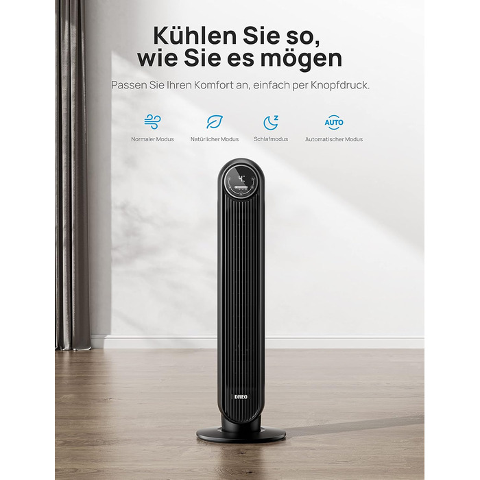 ДБ Тихий баштовий вентилятор, швидкість 7,3 м/с 4 рівні швидкості 4 режими 8 годин таймер 90 коливальні вентилятори з дистанційним