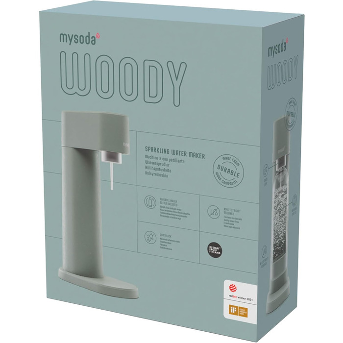 Деревний поновлюваний деревний композитний виробник газованої води з пластиковою пляшкою без BPA об'ємом 1 л (без балона CO2) - Шавлія зелена (голуб)