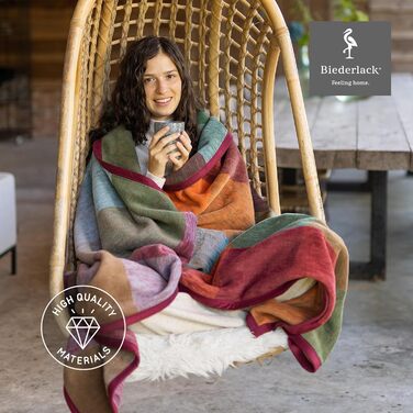 Пухнаста флісова ковдра biederlack з чистої бавовни в клітинку Зроблено в Німеччині ko-Tex, зроблено в зеленому кольорі Барвиста картата ковдра зі 100 бавовни Ковдра для дивана 150x200 см Вироблено за принципами сталого розвитку