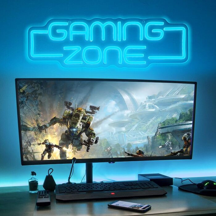 Неонова вивіска Gaming Zone, Неонова вивіска Game Zone для декору кімнати підліткових геймерів, Неонова вивіска з іграми для декору стіни, Світлодіодна неонова вивіска для геймерів, Подарунки для хлопчиків та дітей - A-Gaming zone1