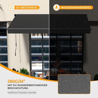 Складана тентована маркіза з ручним керуванням, 300x250 см, антрацит, сонцезахисна тентована маркіза, тентована для патіо, регулювання кута нахилу (5-60), балконна тентована маркіза з водонепроникним покриттям, настінне кріплення в комплекті, 300x250 см а