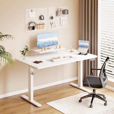 Стіл з регульованою висотою та підставкою для монітора 160 x 70 см, стіл з електричним регулюванням висоти, стіл для роботи сидячи та стоячи, комп&39ютерний стіл, стіл з регульованою висотою для роботи стоячи, білий 160x70 см