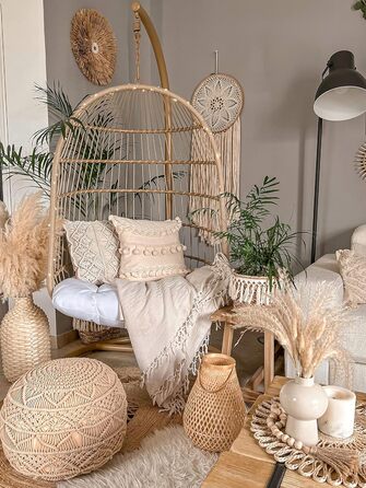 Подушка-шезлонг Beliani Pouf з в&39язаним м&39ячим сидінням, бежева, 40x40 см, кругла, бавовна, Кайсері