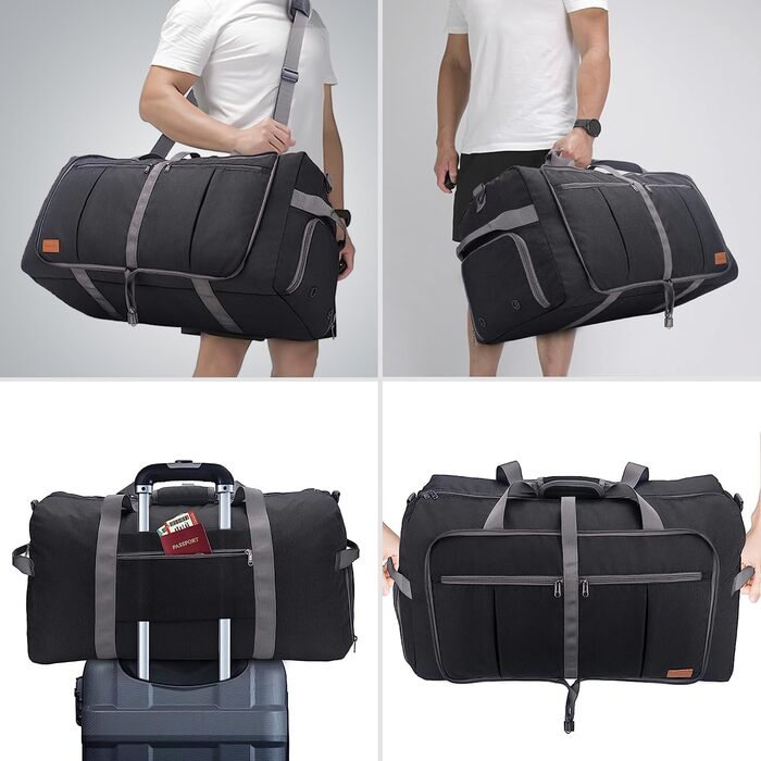 Складана дорожня сумка Upeelife, велика дорожня сумка для жінок та чоловіків, спортивна сумка, водонепроникна, сумка на вихідні з відділенням для взуття та вологою кишенею, темно-чорна, 125 л, сучасна