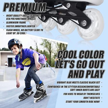 Регульовані роликові ковзани Nattork для хлопчиків-малих з колесами, що світяться - дитячі роликові ковзани для початківців середнього розміру (32-36) чорного кольору