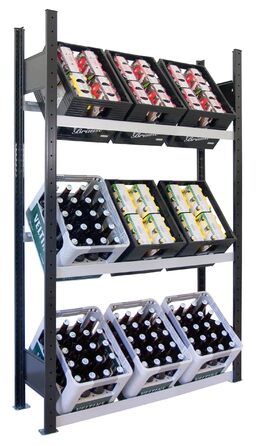 Базовий стелаж SCHULTE Lagertechnik, стелаж для напоїв 1800 x 1000 x 300 мм (В x Ш x Г), чорний/сріблястий, 3 рівні для 9 напоїв