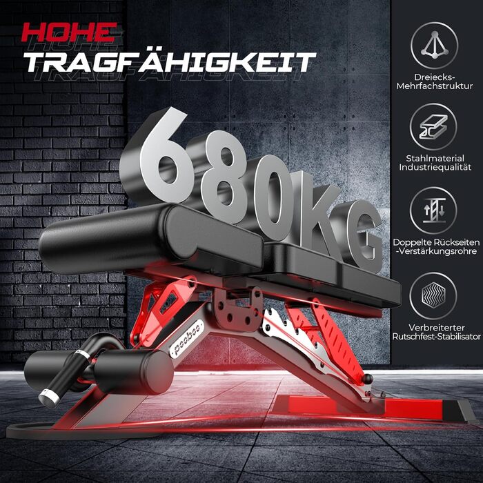 Лава для силових тренувань Pooboo, регульована лава для домашніх тренувань, вантажопідйомність 1500 фунтів, міцна лава для силових тренувань, положення горизонтальне/похиле/опущення для тренування всього тіла