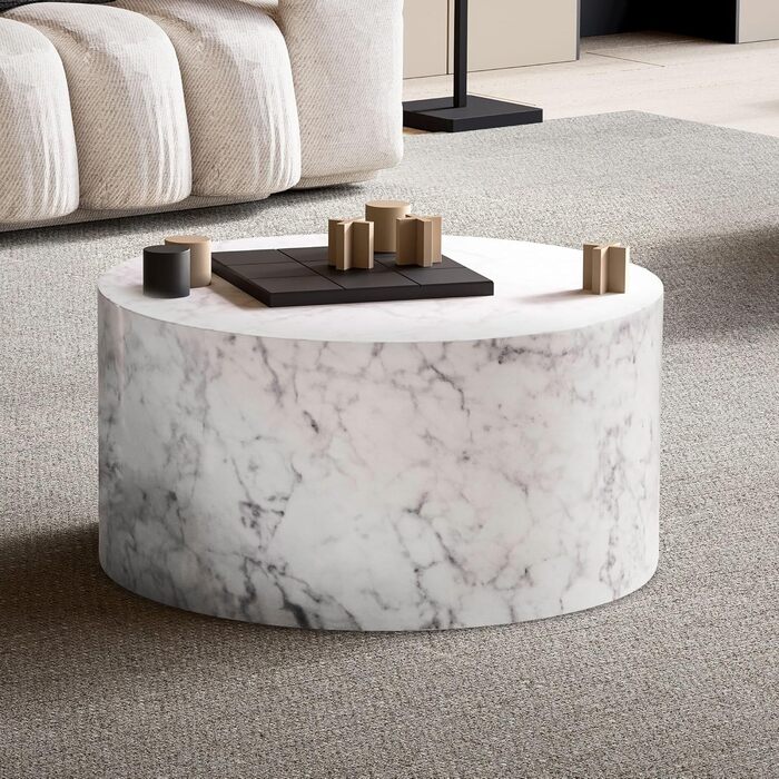 Кавовий столик FineBuy MONOBLOC 60x60x30 см, круглий дизайнерський стіл для вітальні, сучасний білий диванний столик