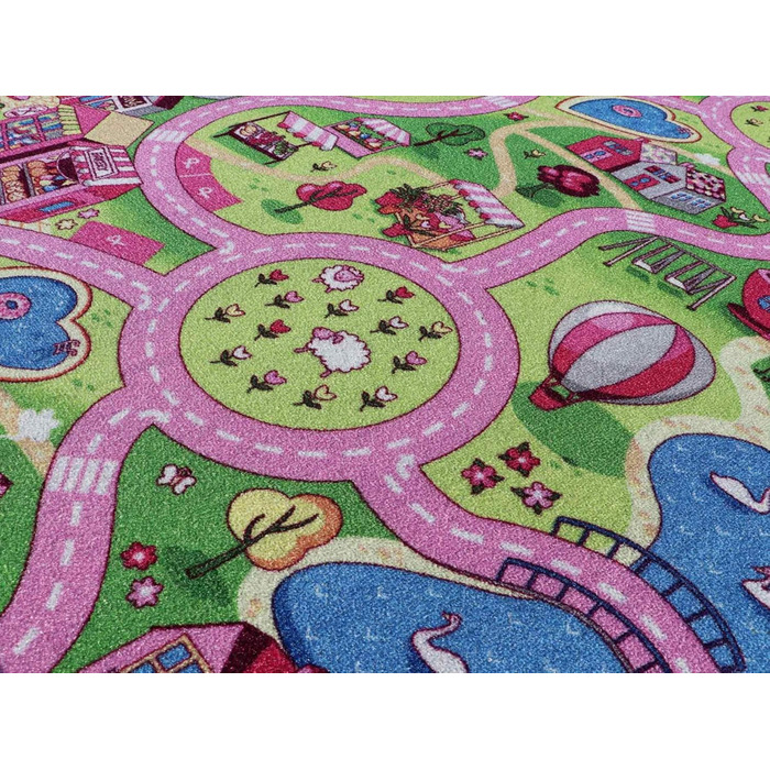 Килимок ігровий Primaflor SWEET CITY - 140x200 см Вуличний килимок з казковим мотивом в рожевому кольорі Зроблено в ЄС Дитячий килимок з вулицями для дівчаток для теплої підлоги Килимок з коротким ворсом для дитячих кімнат 140x200 см (упаковка 1)