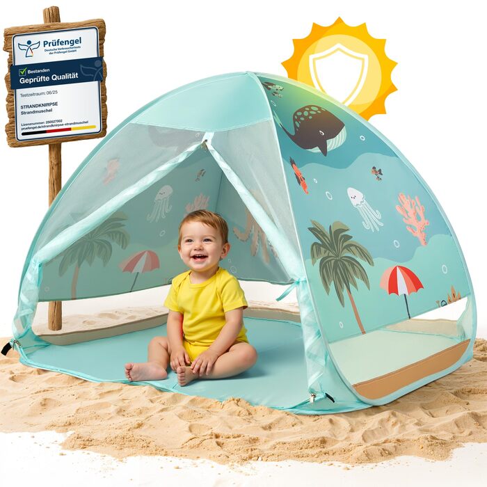 Пляжний намет із захистом від ультрафіолету 50 для дітей, немовлят та малюків розкладний пляжний намет із вітрозахисною плівкою, сумкою для перенесення та кілочками сонцезахисний тент, малий (UnderwaterLife)