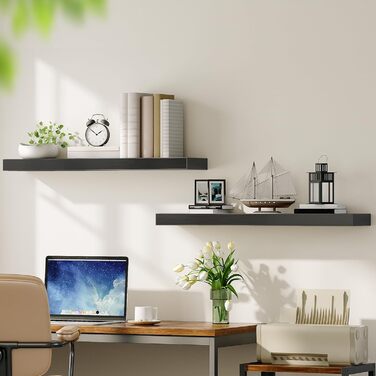 Настінна полиця HOOBRO, плаваюча полиця, 2 шт., міцні настінні полиці, підвісні полиці 80 x 20 x 3,8 см, з невидимими кронштейнами, для ванної кімнати, спальні, кухні, офісу, вітальні, чорна EBK80BJP201 Чорний 80 см