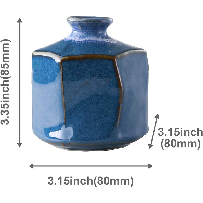 Керамічна ваза для ікебани Wazakura Minoyaki, зроблена в Японії, невелика ваза для квітів з ручним розписом, гончарне приладдя - Шестикутна синя ваза для ікебани