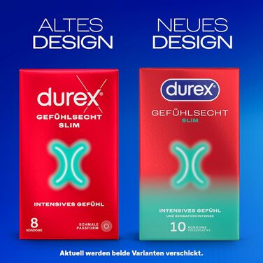 Презервативи Durex Feel Real Slim Тонкі презервативи з вузькою посадкою та змащені силіконовим гелем Упаковка з 20 шт. (2 x 10 шт. )