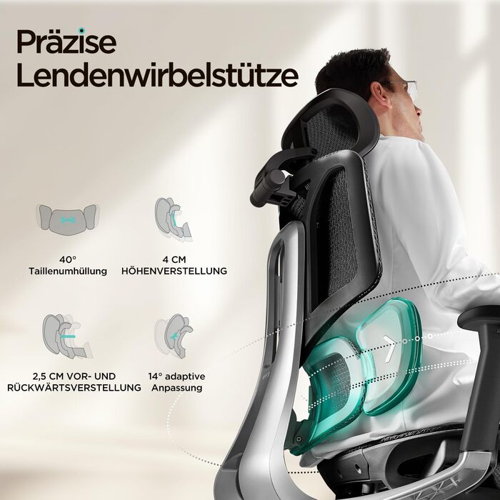 Ергономічне офісне крісло Hbada E3 Air з 3-зонною динамічною поперековою підтримкою, робоче крісло з 3D-регульованим підголівником, 3D-регульованими підлокітниками, чорне E3 Air