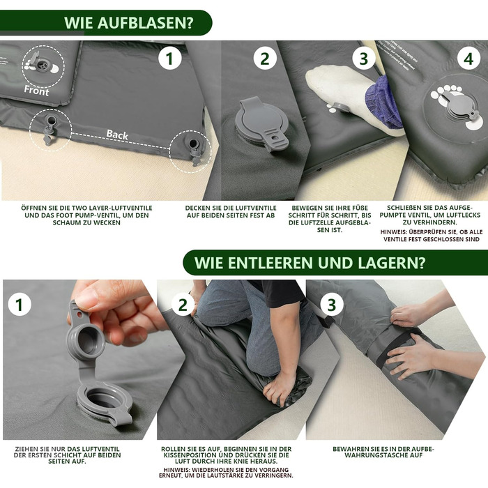 Килимок для сну HiiPeak R-value 9.5 надзвичайно теплий кемпінговий матрац з подушкою, ізольований пінопластовий надувний матрац для зими та літа, зручний килимок для сну для кемпінгу, активного відпочинку на свіжому повітрі, походів та наметів, сірий