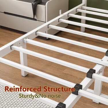 Каркас ліжка HOJINLINERO 120x200 з підсвічуванням, Ліжко 120x200 з рейковою основою, Металевий каркас ліжка, Металеве двоспальне ліжко, Гостьове ліжко, Дитяче ліжко з місцем для зберігання під ліжком для спальні, Біле