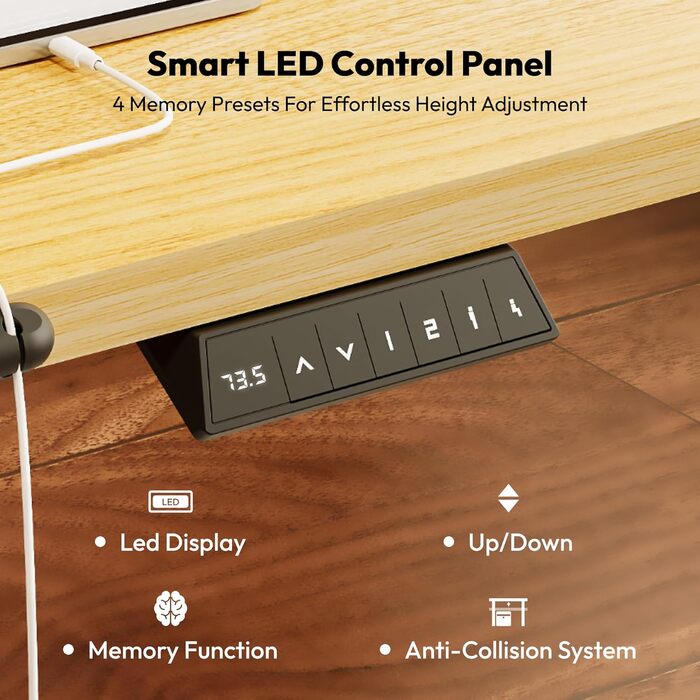 Письмовий стіл з регульованою висотою 11054 см Компактний стіл для роботи стоячи з практичними аксесуарами, ідеально підходить для невеликих приміщень, тихий та безпечний із захистом від зіткнень (клен) 110 x 54 см Клен