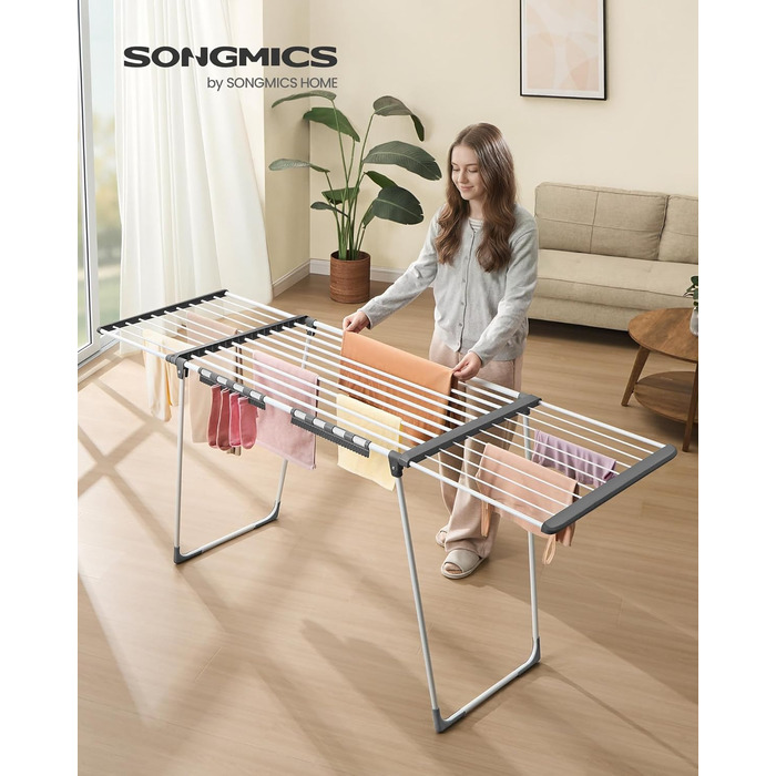 Сушарка для білизни SONGMICS, розсувна, довжина 22 м, з тримачем для шкарпеток, перламутрово-білий сиво-сірий